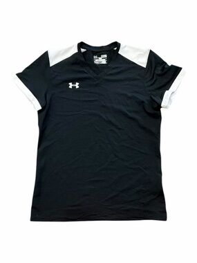 Under Armour Black Striped Fitted V-Neck Athletic Maquina 3.0 Tee S